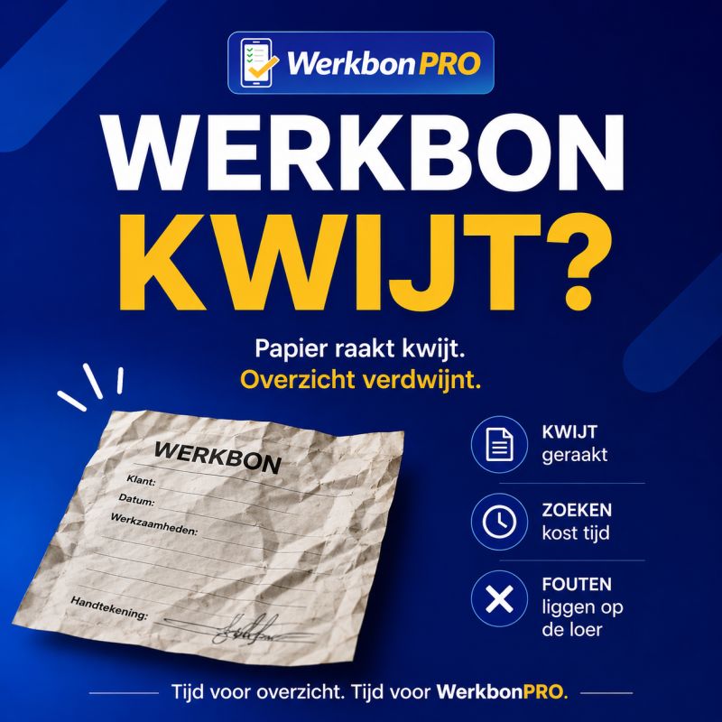 Werkbon PRO illustratie: een papieren werkbon raakt kwijt, zoeken kost tijd en fouten liggen op de loer